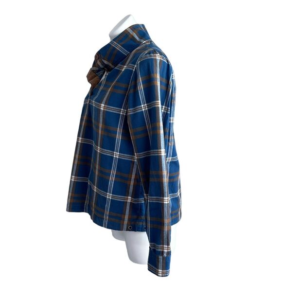 LL Bean Flannel Top Green Plaid Pullover Heritage High Neck Button Pockets Sz M - Picture 14 of 16